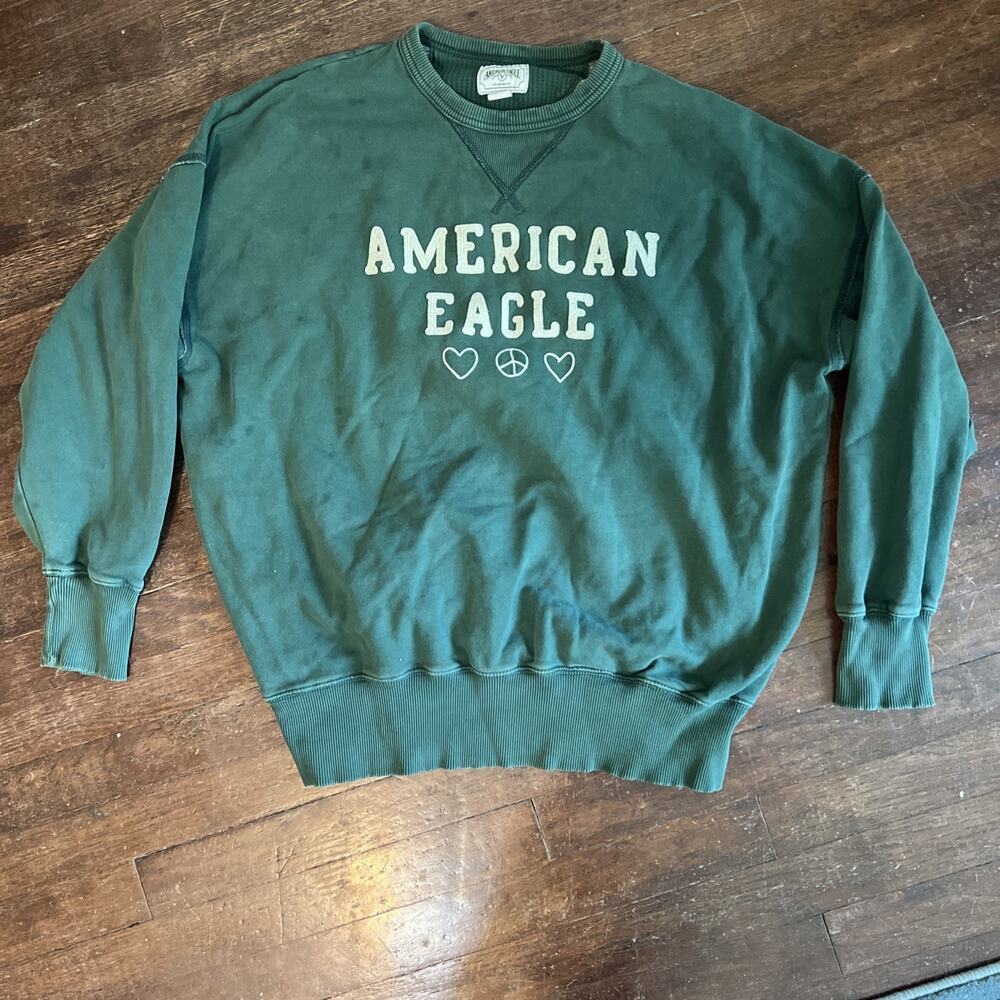 American Eagle AE Oversized Fleece Sweatshirt Crewneck Pullover Green Size Med - Picture 1 of 9